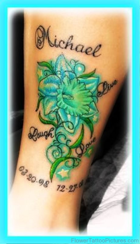 Green Daffodil Tattoo On Leg