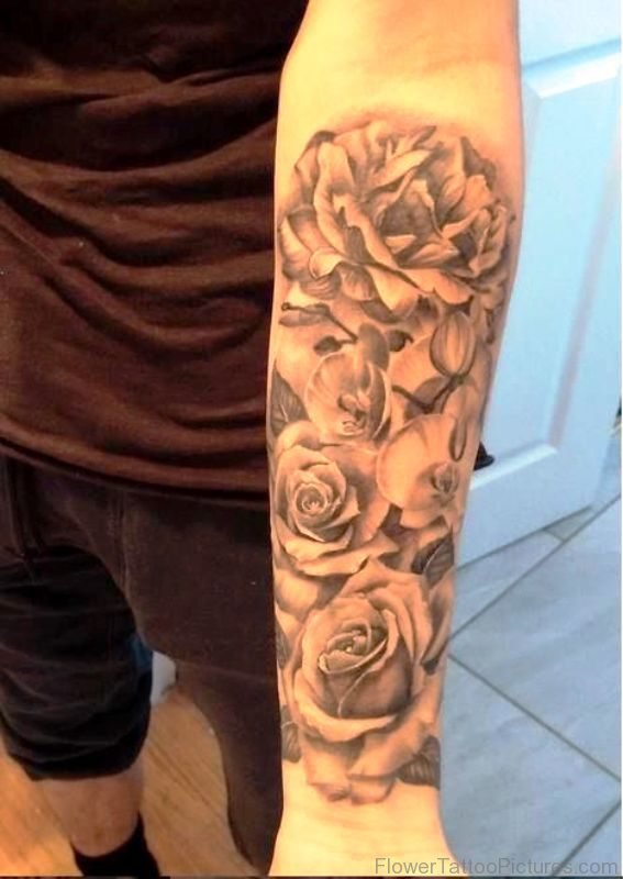 Grey Carnation Flowers Tattoo On Arm