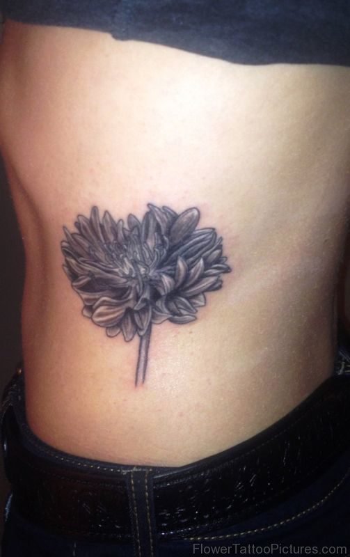 Grey Cornflower Tattoo On Rib