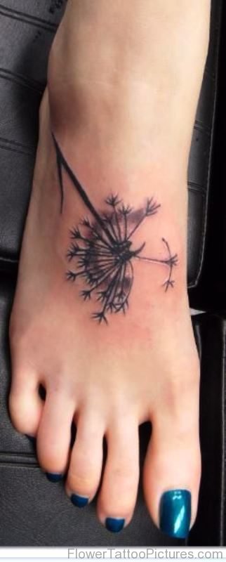 Grey Dandelion Tattoo On Foot