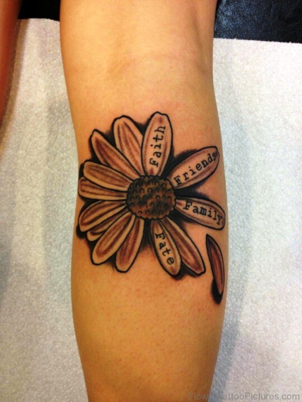 Grey Inked Barberton Flower Tattoo On Arm