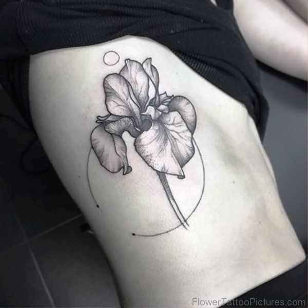 Grey Iris Flower Tattoo On Rib
