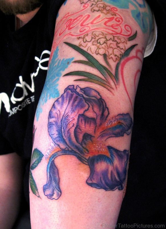Iris And Yucca Flower Tattoo On Arm