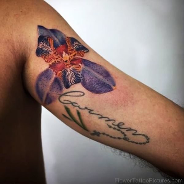 Iris Flower Tattoo On Biscep