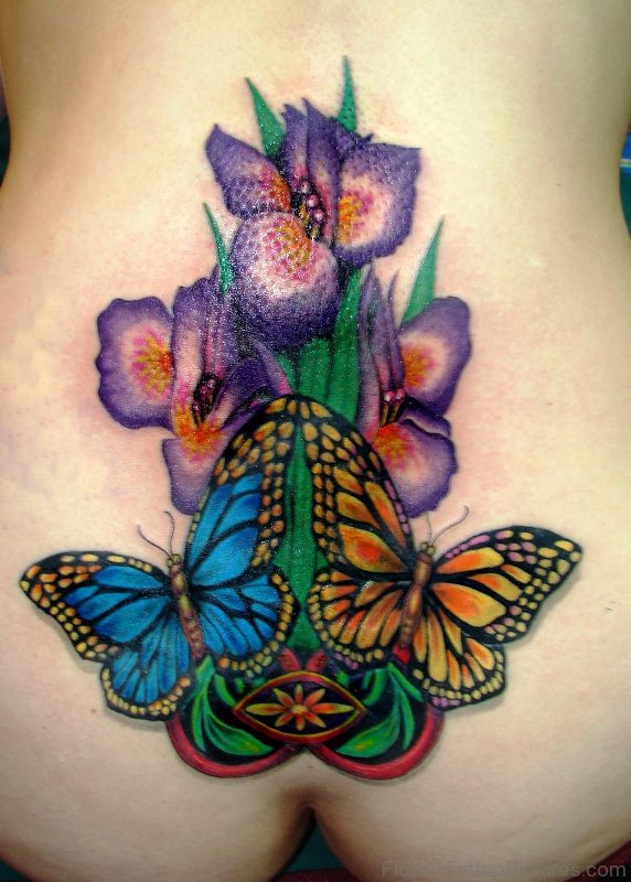 Iris Flower Tattoo On Lower Back