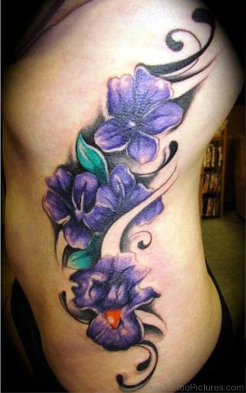 Iris Flower Tattoo On Rib