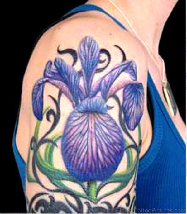 Iris Flower Tattoo On Shoulder Image