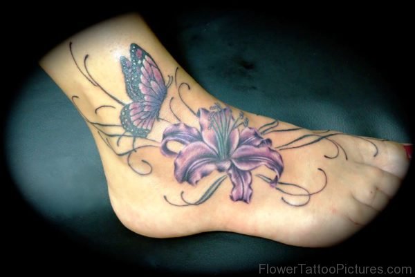 Iris Flower With Butterfly On Foot