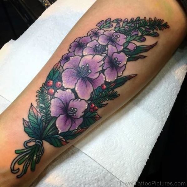 Larkspur Flower Tattoo Design On Arm