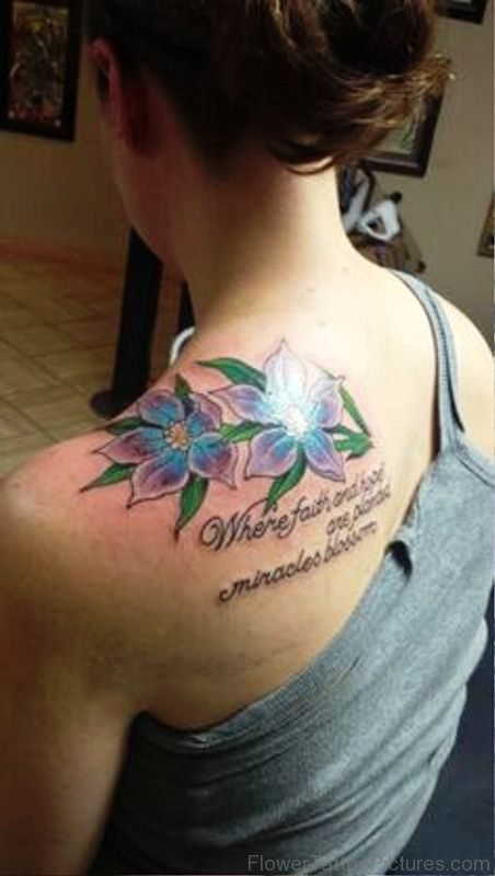 Larkspur Flower Tattoo On Shoulder Image