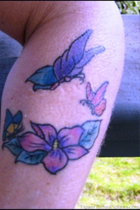 Larkspur Flower Tattoo With Butterflies