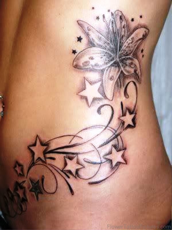 Larkspur Flower Tattoo With Stars Design