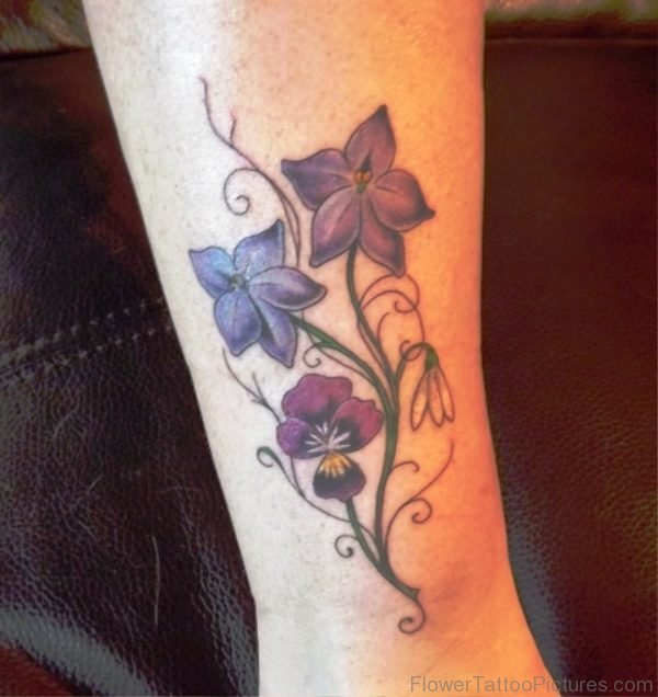 Larkspur Flowers Tattoo On Leg