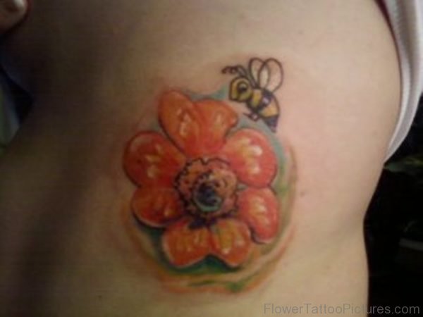 Little Bee With Marigold Flower Tattoo