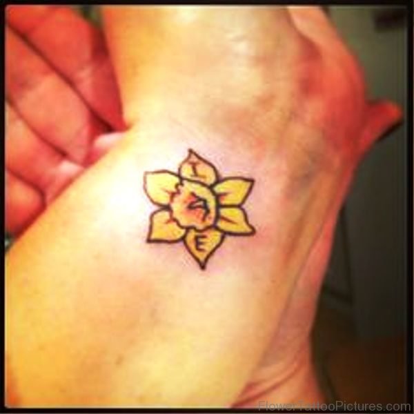 Little Yellow Daffodil Tattoo On Wrist