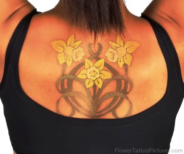 Magnificent Daffodil Flowers Tattoo On Back