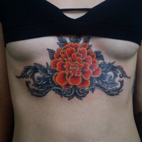 Marigold Flower Tattoo On Chest