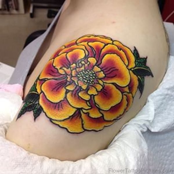 Marigold Flower Tattoo On Shoulder
