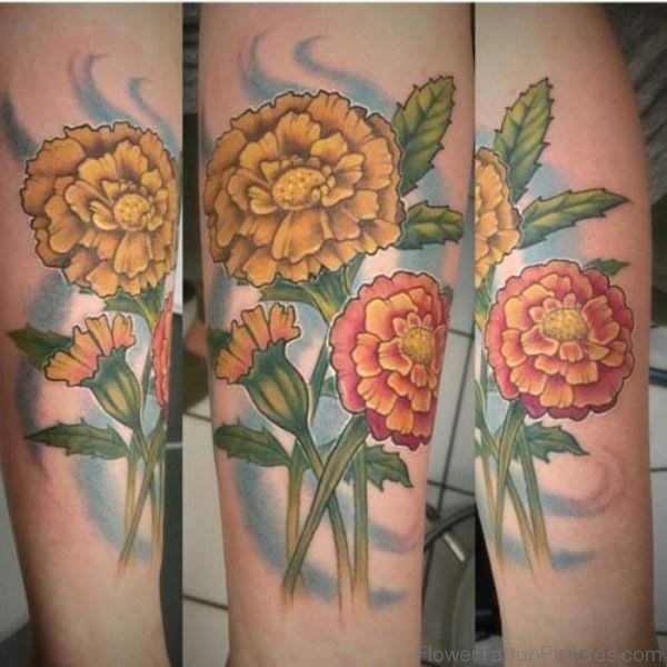 Marigold Flower With Carnation Flower Tattoo