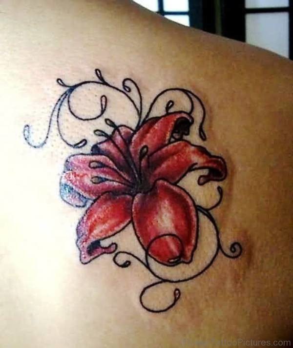 Marvelous Gladiolus Flower Tattoo On Shoulder