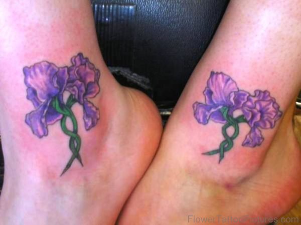 Matching Iris Flower Tattoo On Foot