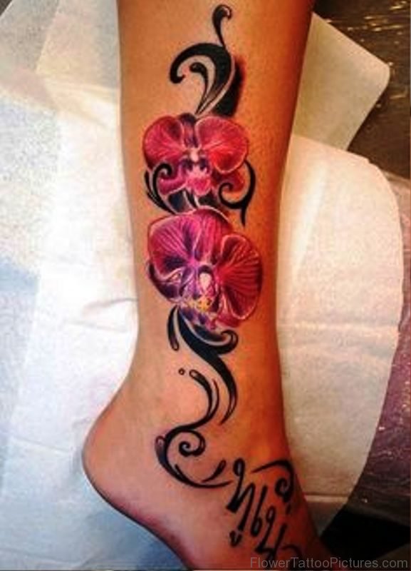 Orchid Flower Tattoo On Leg