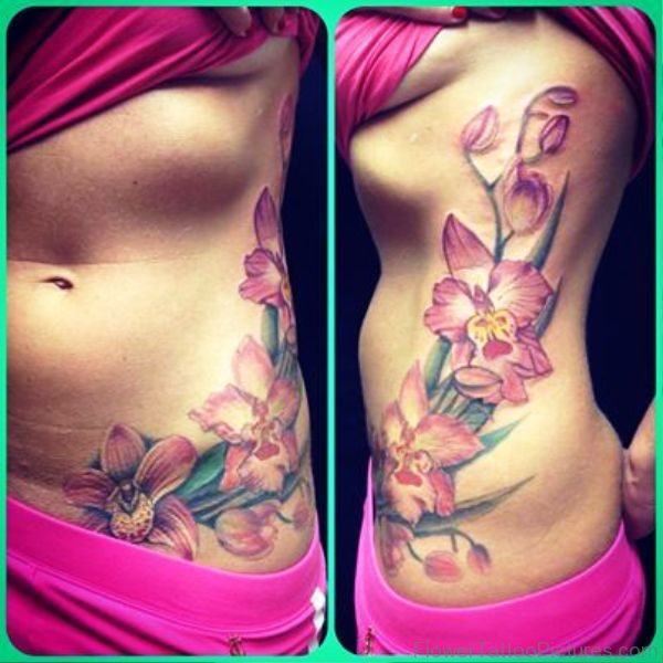 Orchid Flower Tattoo On Lower Belly