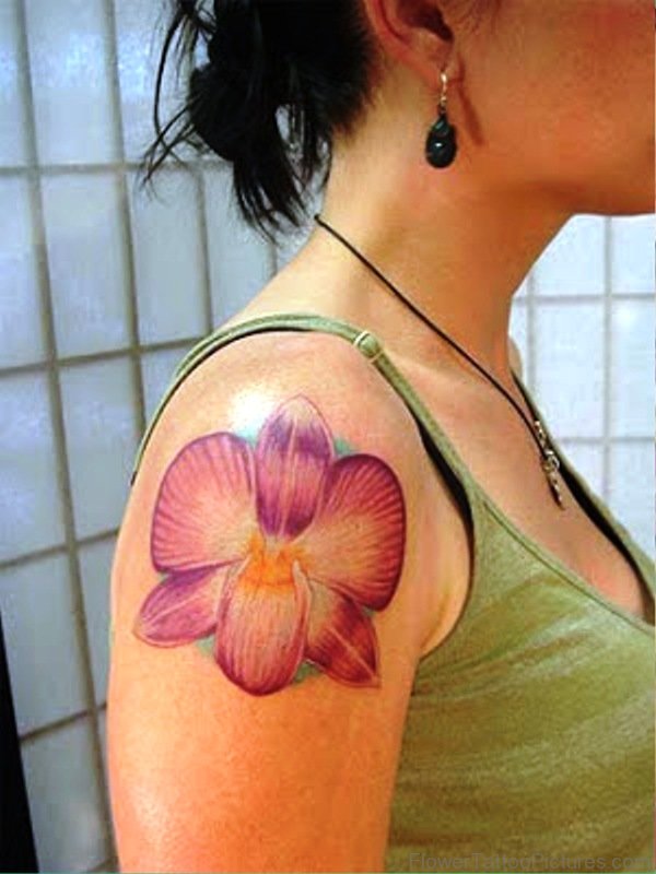 Orchid Flower Tattoo On Shoulder Image