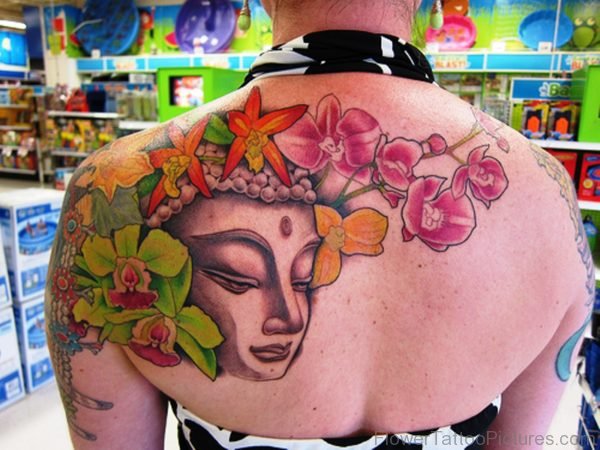 Orchid Flower With Buddha Tattoo Design