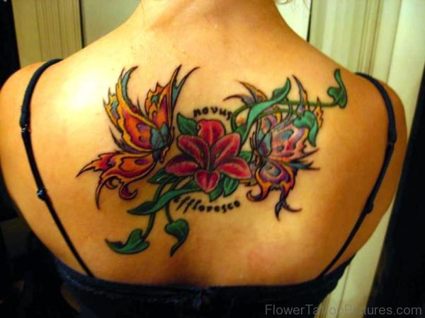 Orchid Flower With Butterfly Tattoo On Back