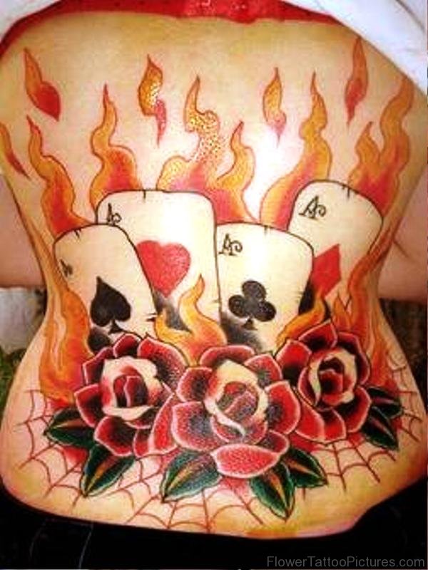 Orchid Flower With Flaming Cards Tattoo