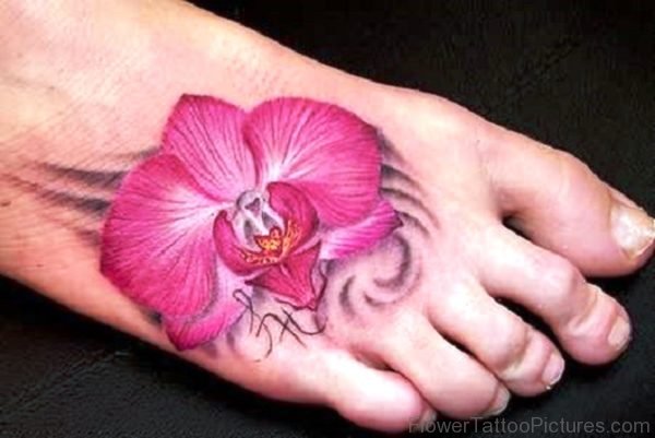Orchid Flowers Tattoo On Foot