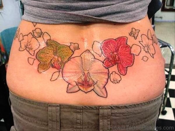 Orchid Flowers Tattoo On Lower Back