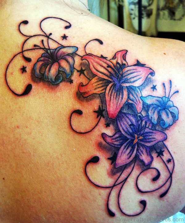 Orchid Flowers Tattoo With Stars Design