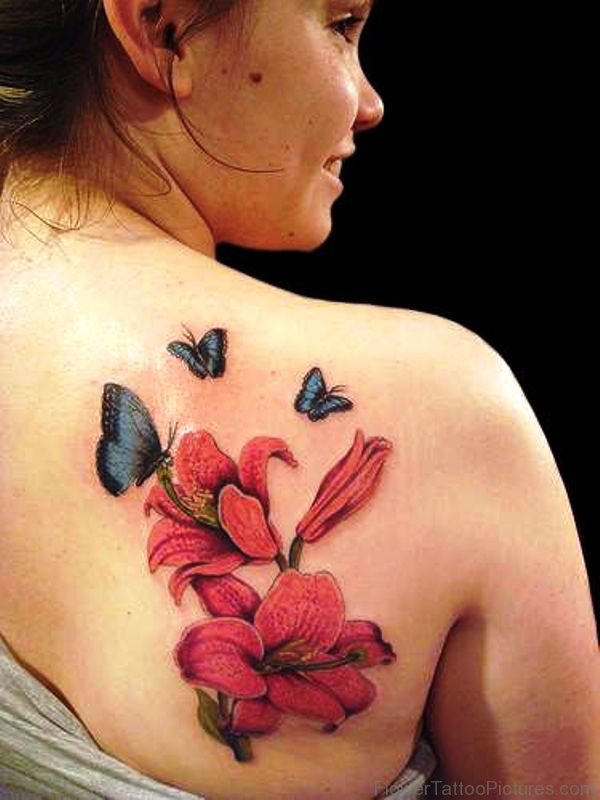 Orchid With Flying Butterflies Tattoo