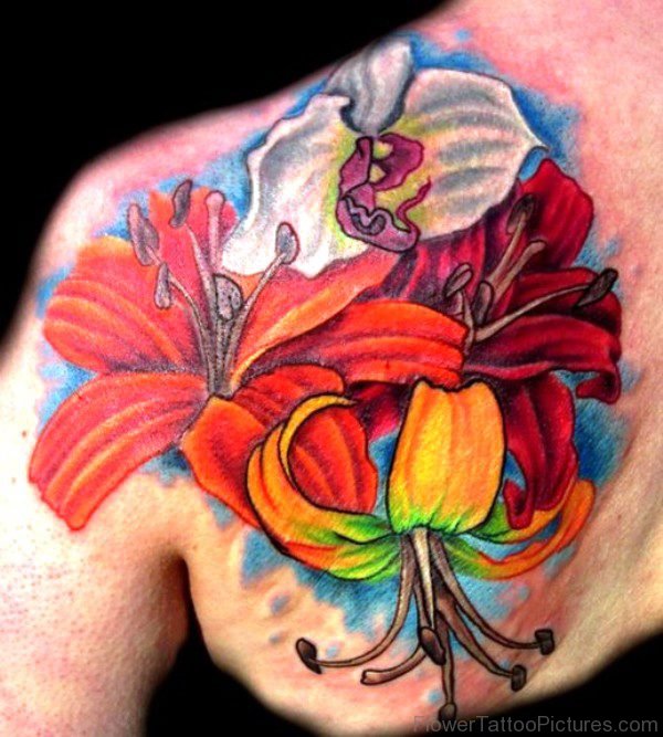 Phenomenal Orchid Flowers Tattoo On Shoulder
