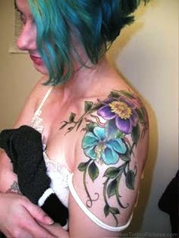 Pic Of Iris Flower Tattoo On Shoulder