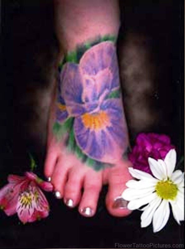 Picture Of Iris Flower Tattoo On Foot