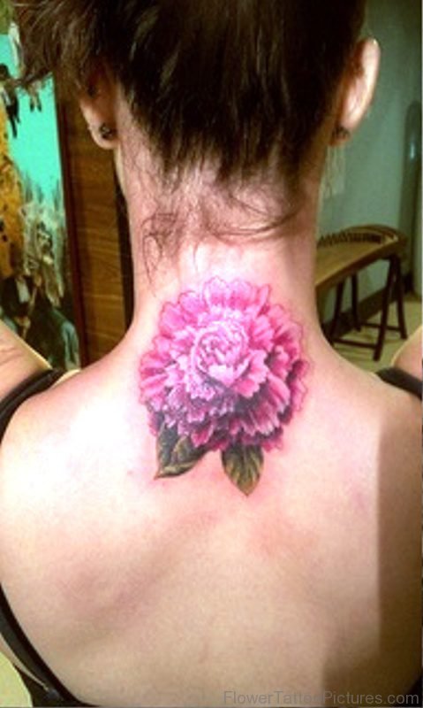 Pink Carnation Flower Tattoo On Neck