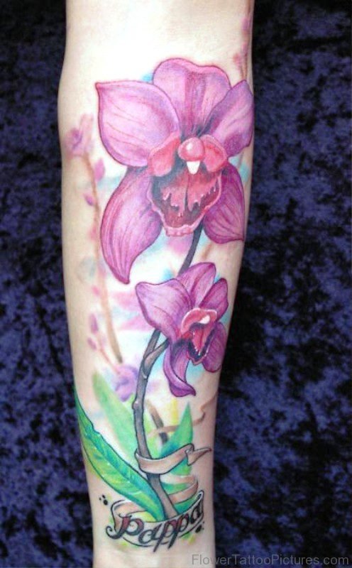 Pink Orchid Flowers Forearm Tattoo