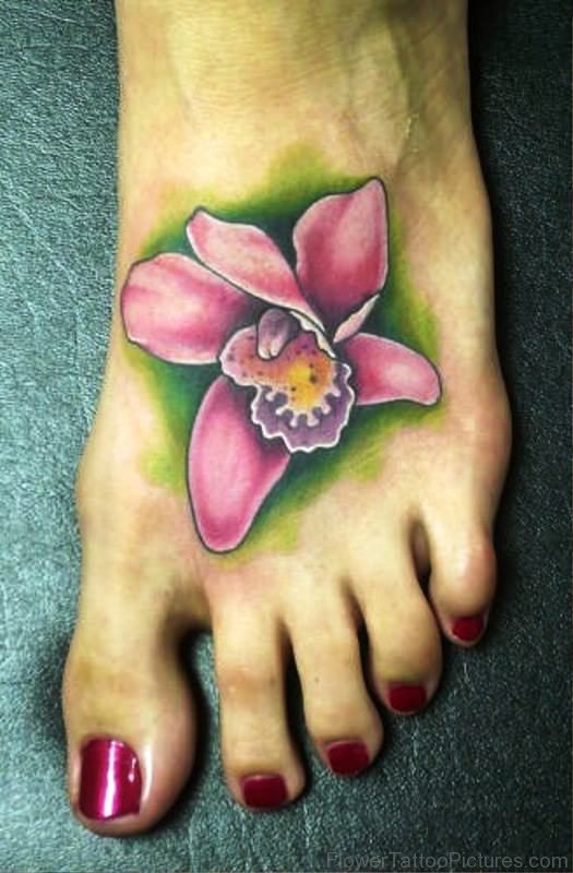Pink Orchid Tattoo On Foot
