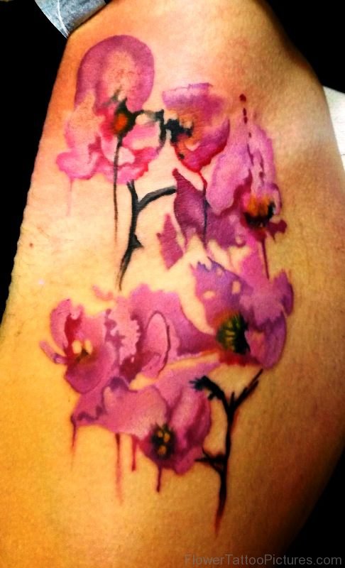 Purple Watercolor Orchid Flower Tattoo Design