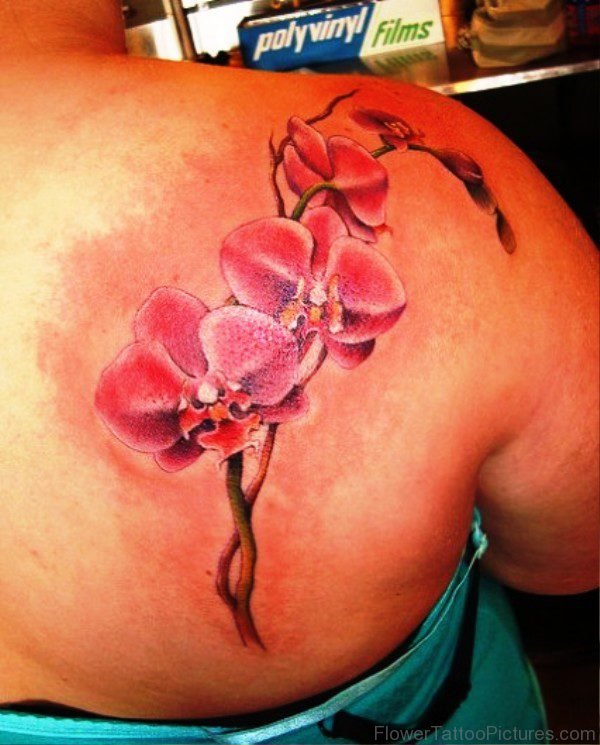Realistic Red Orchid Flower Tattoo