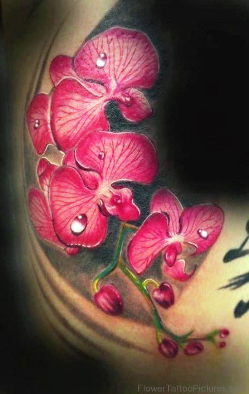 Realistic Red Orchid Flower Tattoo Design