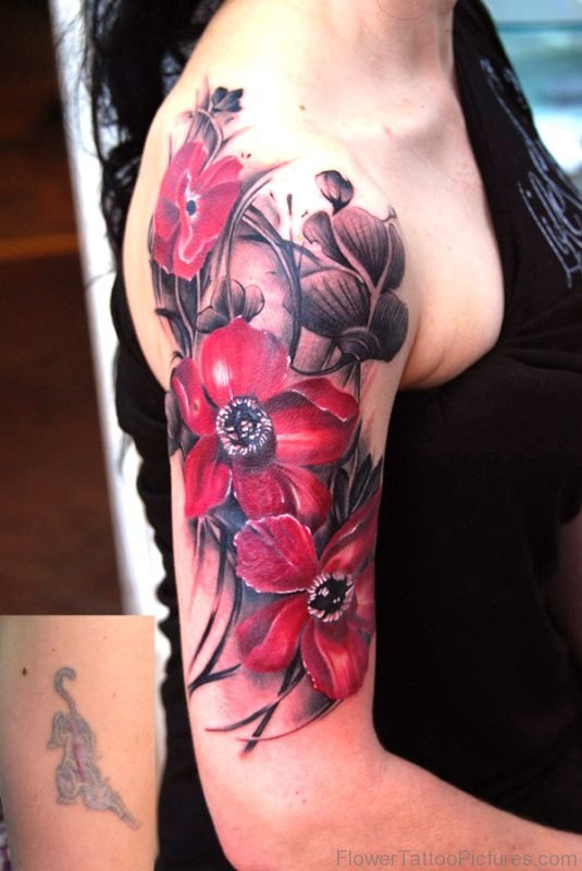 Red And Black Gladiolus Flower Tattoo Design