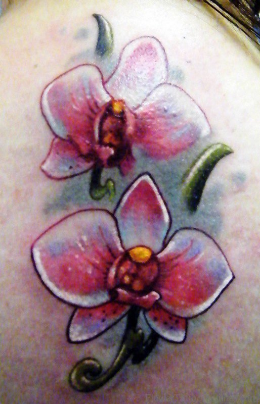 Red And White Orchid Flowers Tattoo