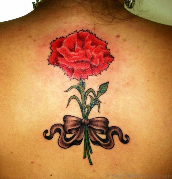 Red Carnation Flower Tattoo On Back