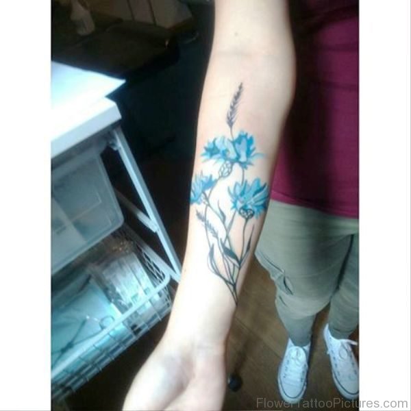 Shining Cornflowers Tattoo On Arm