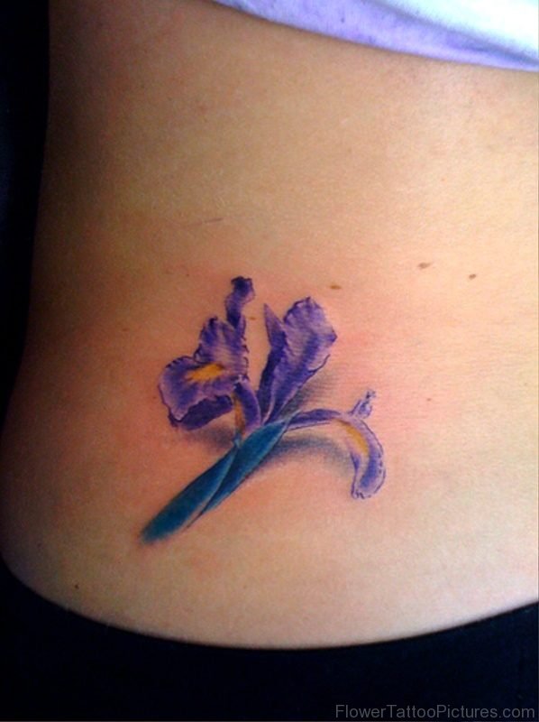 Simple Iris Flower Tattoo On Rib