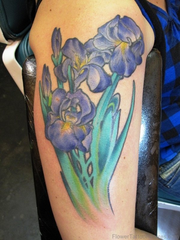 Stunning Iris Flower Tattoo On Shoulder